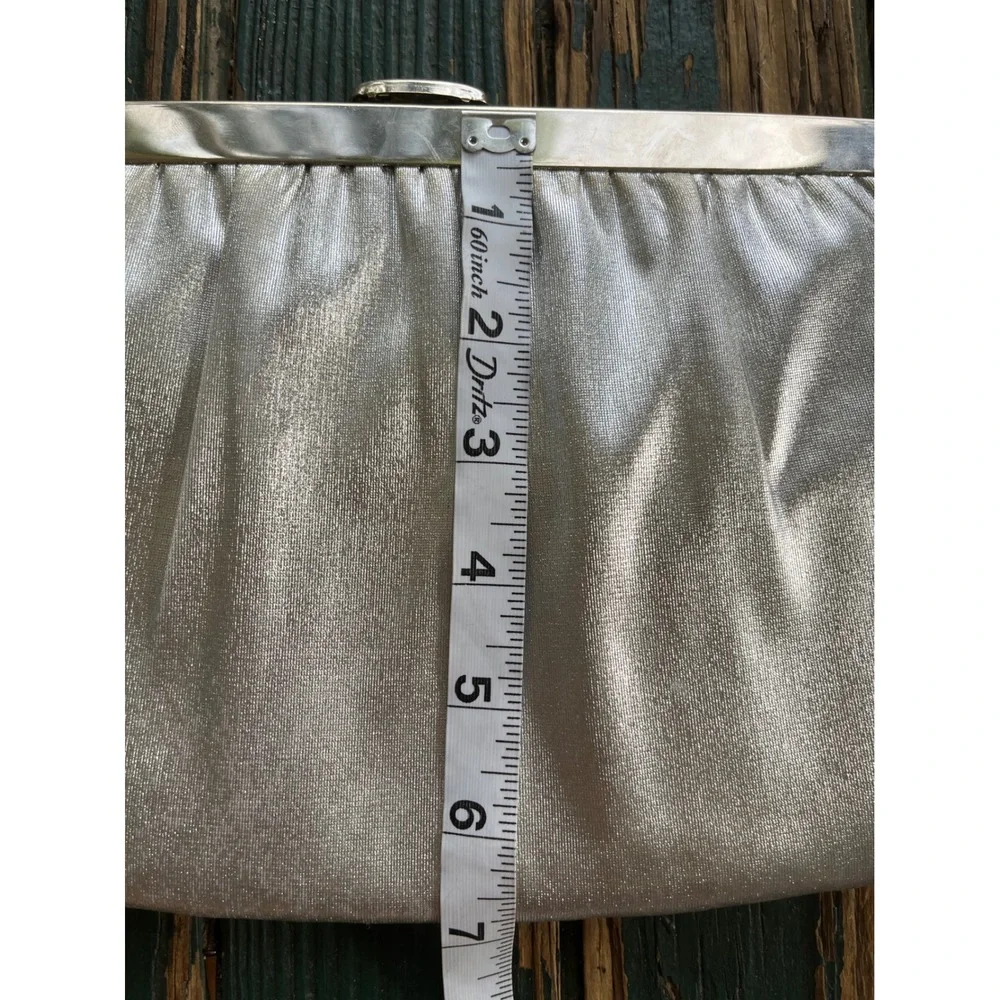 Vintage Metallic Silver Evening Clutch Bag Shimmer Formal Wedding Shoulder Bag